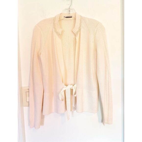 ELIE Tahari 100% Extra Fine Merino Wool Ivory Knit Cardigan - Picture 6 of 12